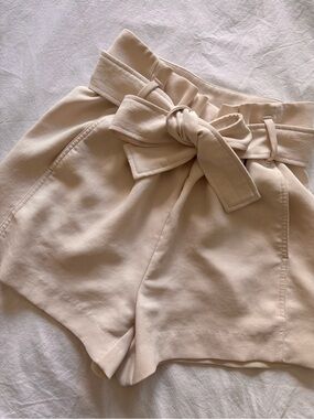 High-Waist Cream Paperbag Tie Shorts
